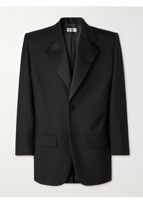 SAINT LAURENT - Grosgrain-Trimmed Pinstriped Wool Tuxedo Jacket - Men - Black