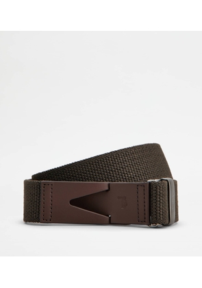 Tod's - Belt in Canvas and Leather, BROWN, 110 - Belts