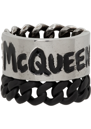 Alexander McQueen Silver & Black Gaff Chain Ring