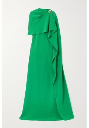 Oscar de la Renta - Embellished Cape-effect Silk-blend Crepe Gown - Green - x small,small,medium,large,x large