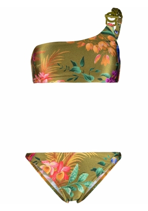 ZIMMERMANN floral-print one-shoulder bikini - Green