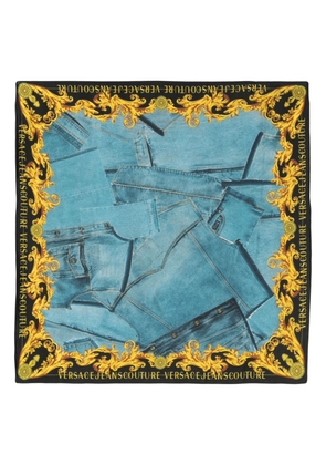 Versace Jeans Couture denim-print silk scarf - Blue