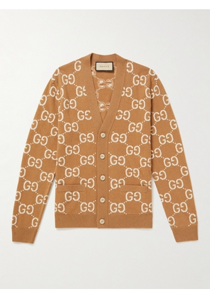 Gucci - Slim-Fit Monogrammed Wool-Jacquard Cardigan - Men - Brown - XS