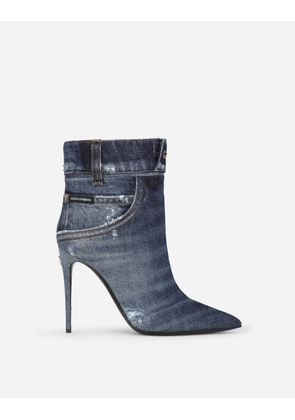 Dolce & Gabbana Patchwork Denim Ankle Boots - Woman Boots And Booties Blue Denim 37.5