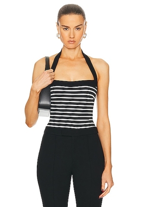 NICHOLAS Lainey Contrast Square Neck Bodysuit Top in Stripe Black & Milk - Black,White. Size XS (also in S).
