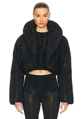Alexander Wang Cropped Puffer Jacket With Allover Hotfix in Black - Black. Size M (also in S, XS).