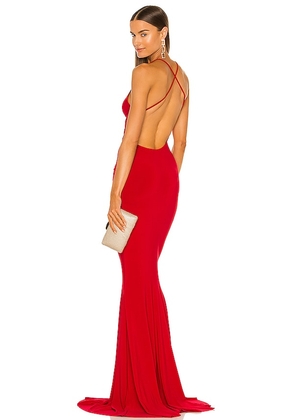 Norma Kamali X REVOLVE Low Back Slip Mermaid Fishtail Gown in Red. Size L, S, XL, XS.