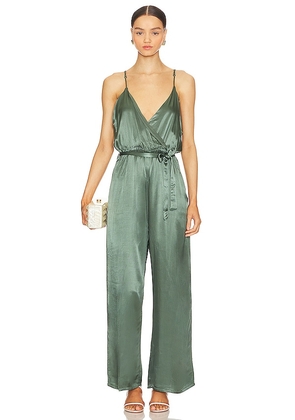 LA Made Fleur Belted Silky Jumpsuit in Green. Size L, M, XL, XS.
