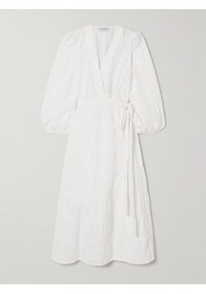WAIMARI - + Net Sustain Aurora Lace-trimmed Embroidered Cotton-blend Wrap Dress - White - x small,small,medium,large,x large