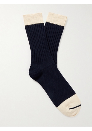 Mr P. - Two-Tone Recycled Cotton-Blend Socks - Men - Blue