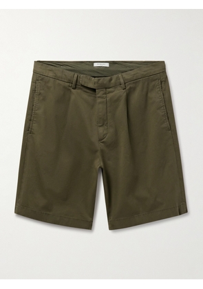Boglioli - Straight-Leg Pleated Cotton-Blend Twill Bermuda Shorts - Men - Green - IT 46