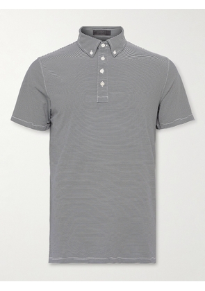 G/FORE - Feeder Button-Down Collar Striped Tech-Piqué Golf Polo Shirt - Men - Blue - S