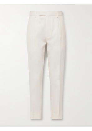Zegna - Slim-Fit Pleated Cotton and Wool-Blend Twill Trousers - Men - Neutrals - IT 46