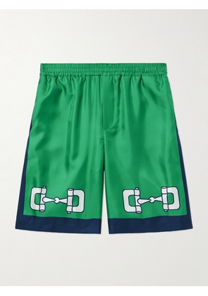 Gucci - Wide-Leg Printed Silk-Satin Shorts - Men - Green - IT 50