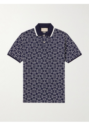 Gucci - Embroidered Stretch-Cotton Piqué Polo Shirt - Men - Blue - XS