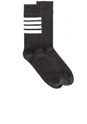 Thom Browne 4 Bar Stripe Mid Calf Socks in Dark Grey - Gray. Size all.