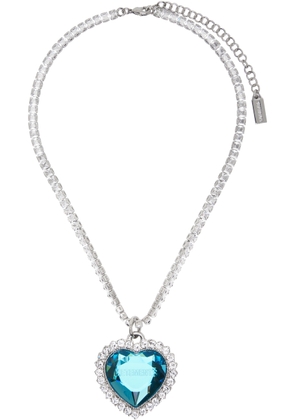 VETEMENTS Silver & Blue Crystal Heart Necklace