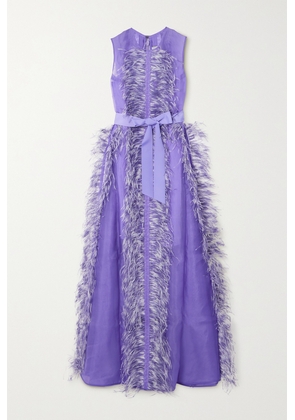 Huishan Zhang - Beau Feather And Grosgrain-trimmed Silk-organza Gown - Purple - UK 6,UK 8,UK 10,UK 12,UK 14,UK 16,UK 18