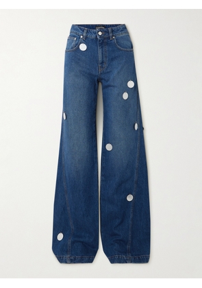 David Koma - Embellished High-rise Wide-leg Jeans - Blue - UK 6,UK 8,UK 10,UK 12,UK 14