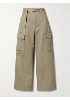 Sacai - Belted Cotton-twill Wide-leg Cargo Pants - Neutrals - 1,2,3,4