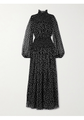 Dolce & Gabbana - Printed Shirred Silk-georgette Maxi Dress - Black - IT36,IT38,IT40,IT42,IT46,IT48,IT50