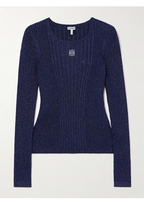 Loewe - Embroidered Metallic Ribbed-knit Sweater - Blue - x small,small,medium,large