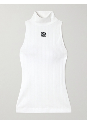 Loewe - Anagram Embroidered Ribbed Stretch-cotton Turtleneck Tank - White - x small,small,medium,large,x large