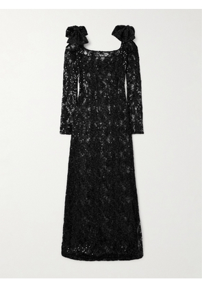 Nina Ricci - Bow-embellished Cutout Sequined Lace Gown - Black - FR34,FR36,FR38,FR40,FR42,FR44,FR46