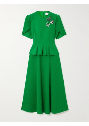 Erdem - Embellished Crepe Peplum Midi Dress - Green - UK 4,UK 6,UK 8,UK 10,UK 12,UK 14,UK 16,UK 18,UK 20