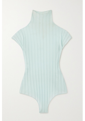 Alaïa - Pointelle-knit Turtleneck Thong Bodysuit - Blue - FR34,FR36,FR38,FR40,FR42,FR44,FR46