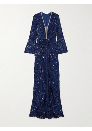 Jenny Packham - Darcy Crystal-embellished Sequined Tulle Gown - Blue - UK 6,UK 8,UK 10,UK 12,UK 14,UK 16,UK 18
