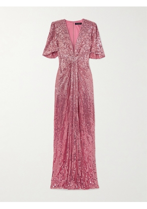Jenny Packham - Gathered Crystal-embellished Sequined Tulle Gown - Pink - UK 6,UK 8,UK 10,UK 12,UK 14,UK 16,UK 18