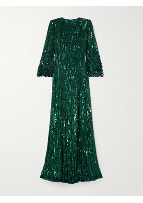 Jenny Packham - Nymph Embellished Sequined Tulle Gown - Green - UK 6,UK 8,UK 10,UK 12,UK 14,UK 16,UK 18,UK 20