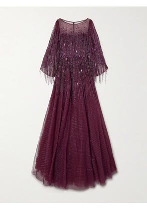 Jenny Packham - Hestia Cape-effect Embellished Glittered Tulle Gown - Pink - UK 6,UK 8,UK 10,UK 12,UK 14,UK 16,UK 18,UK 20