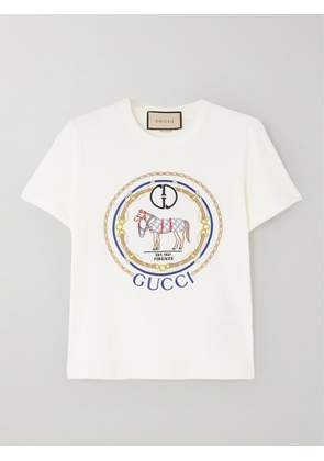 Gucci - Embroidered Cotton-jersey T-shirt - White - XS,S,M,L,XL