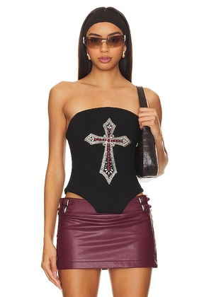 LOBA Embellished Cross Corset Top in Black. Size XL.