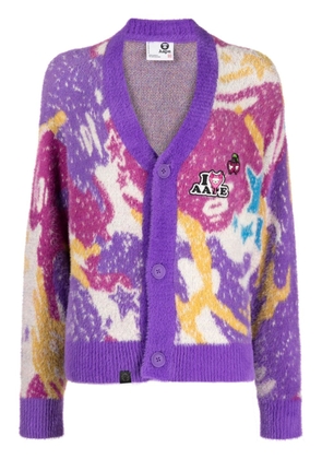 AAPE BY *A BATHING APE® logo-appliqué colour-block textured cardigan - Purple