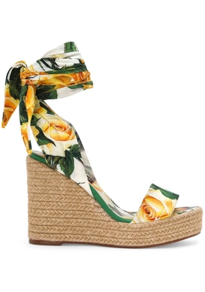Dolce & Gabbana floral-print wedge sandals - Green