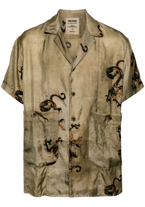 Uma Wang dragon-print satin shirt - Neutrals