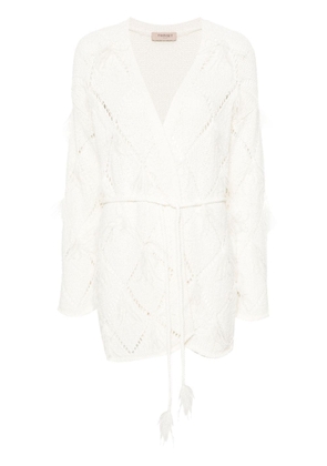 TWINSET feather-detail open-knit cardigan - White