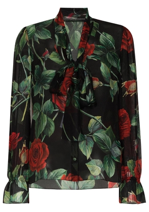 Dolce & Gabbana rose print pussy-bow blouse - Black