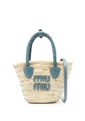 Miu Miu logo-lettering straw tote bag - Neutrals