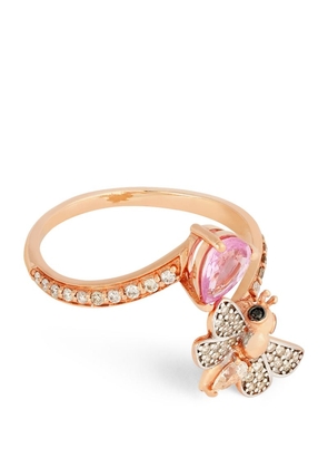Bee Goddess Rose Gold, Diamond And Pink Sapphire Honey Bee Ring (Size 54)
