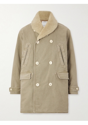 Visvim - Double-Breasted Shearling-Lined Padded Cotton-Canvas Peacoat - Men - Green - 2
