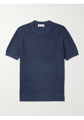 Brunello Cucinelli - Ribbed Linen and Cotton-Blend T-Shirt - Men - Blue - IT 44