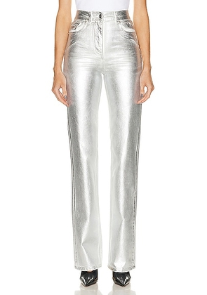 Ferragamo Metallic Slim Straight Pant in White & Silver - Metallic Silver. Size 38 (also in 36, 40).