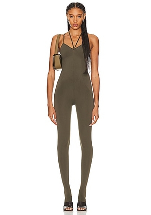 Andreadamo Sculpting Jersey Jumpsuit in Amazonia - Olive. Size L/XL (also in S/M).