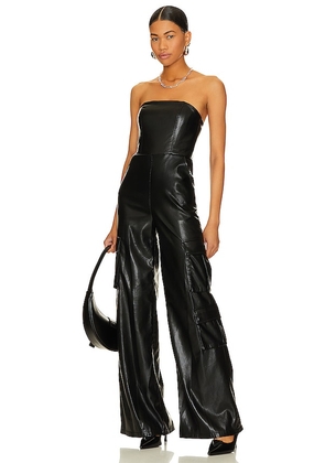 Alice + Olivia Emelda Faux Leather Jumpsuit in Black. Size 12, 14, 4, 6.
