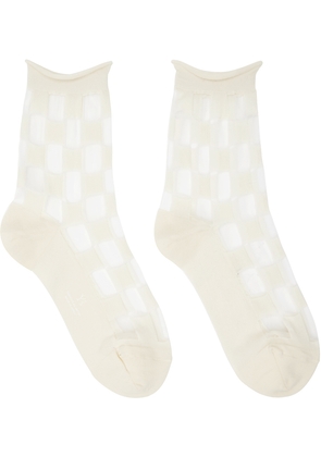 Y's Off-White Plaid Socks