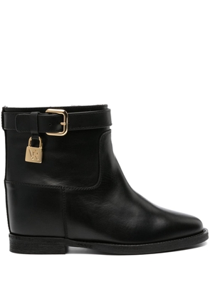 Via Roma 15 padlock-detail leather ankle boots - Black